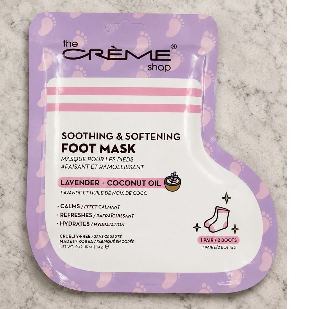 The Crème Shop Lavender Coconut Oil Foot Mask Hydrating Soothing Spa Treatment